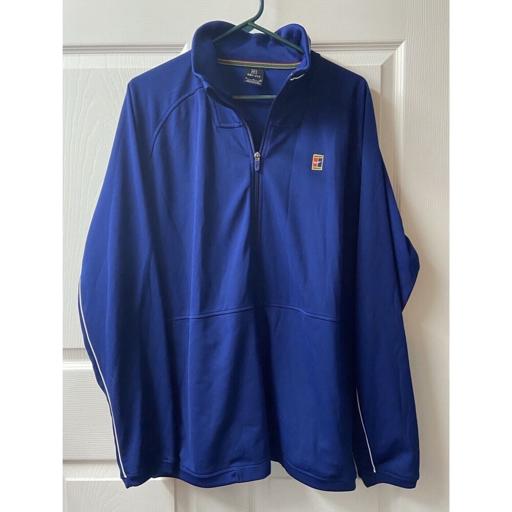 NIke Dri Fit Full Zip Jacket Mens Large Blue Embroidered Logo Vintage